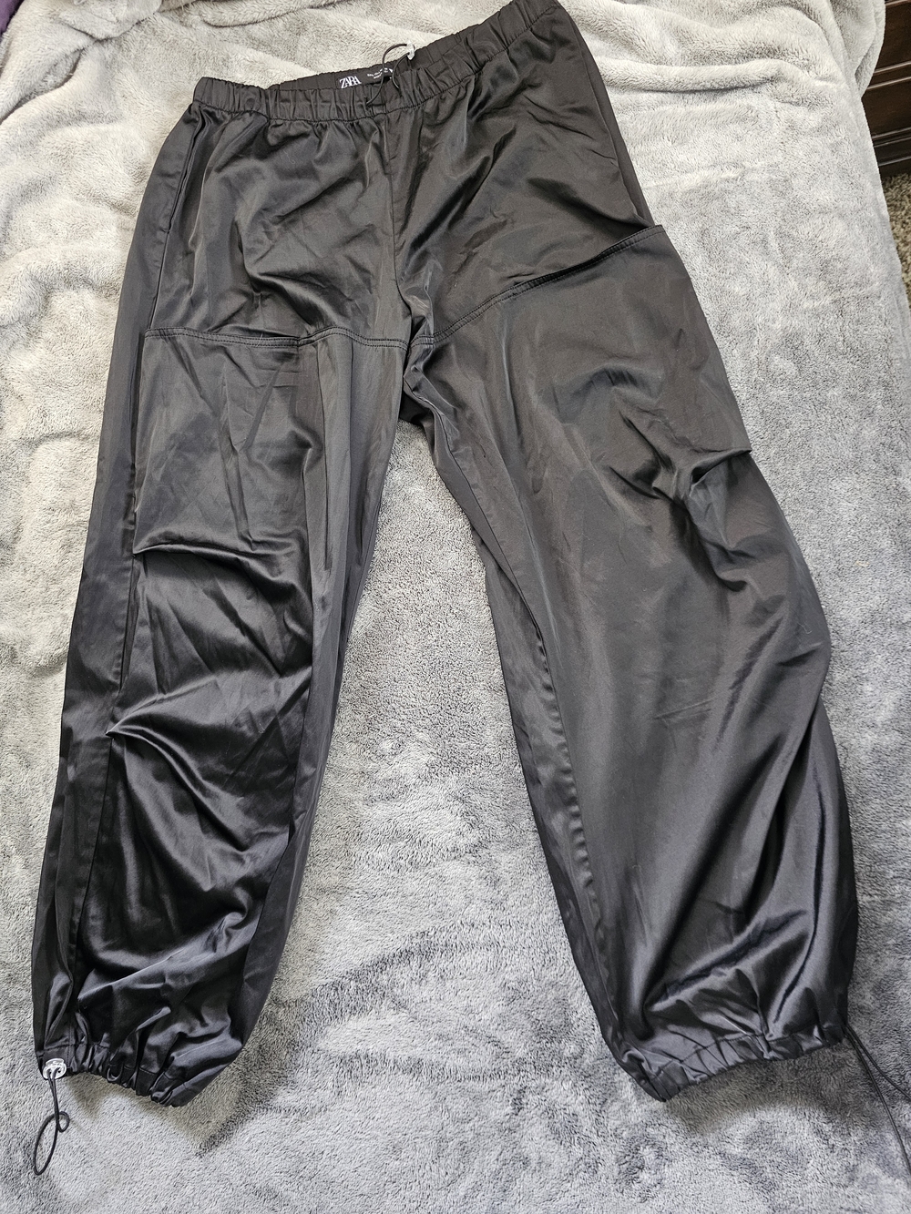 Zara Black Cargo Parachute Wide Leg Pants